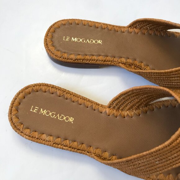 Le Mogador Azoulay Flats Slides Mules Womens 39 9 Tan Raffia Leather Slip On - Picture 5 of 10